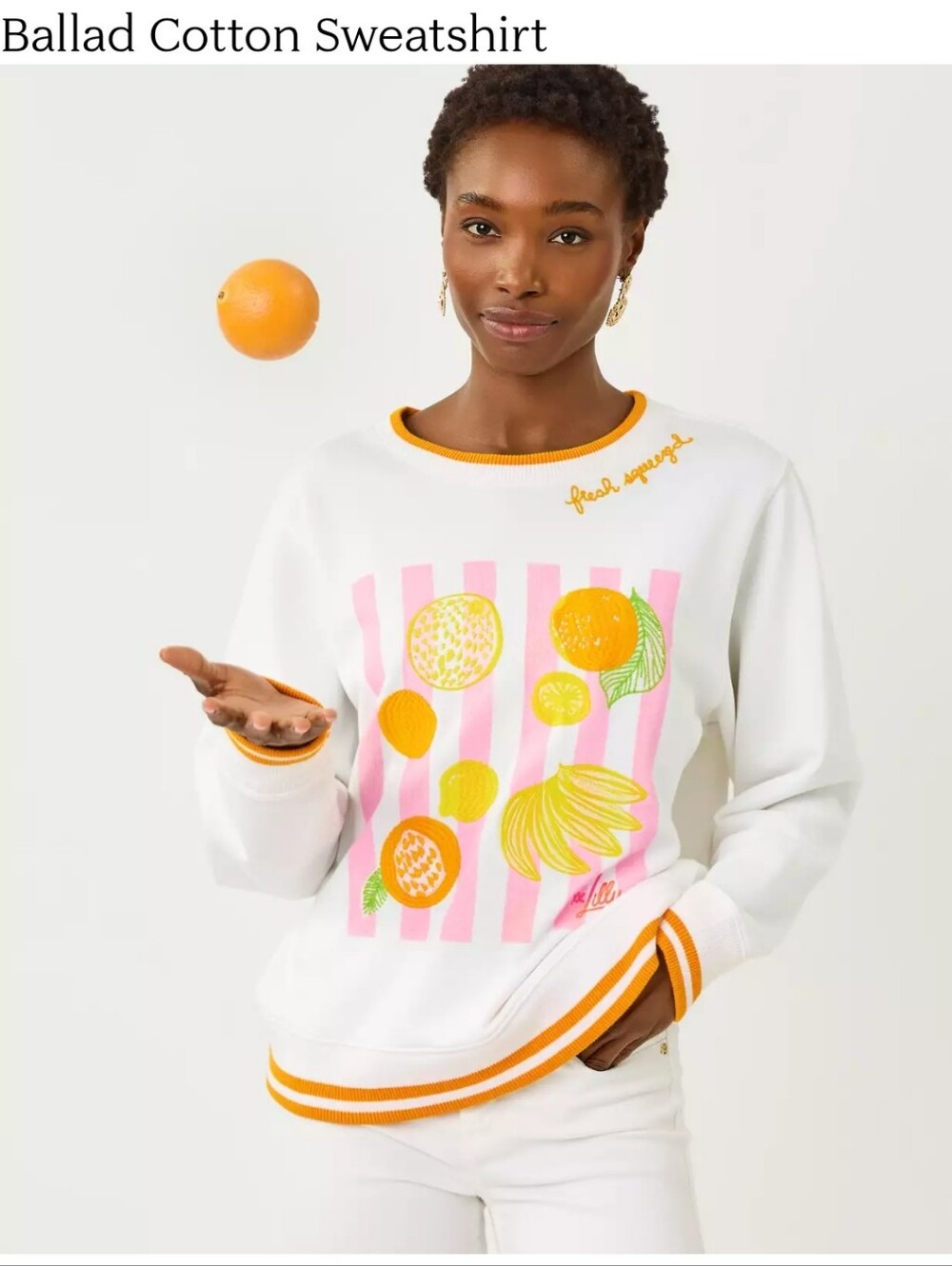 Lilly Pulitzer Cotton Sweatshirt - White with Pink & Yellow Fruit Print